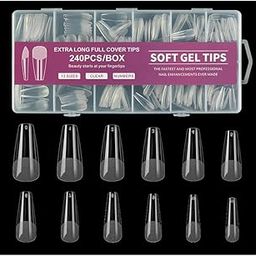 NPAH 600pcs Coffin NaIL Tips, Coffin Soft x Gel Nail Tips Clear Fake Nails Ballerina Full Cover Acrylic Nails Tips for Extension Nail Manicure Salon Home DIY (07.NO)-image-50
