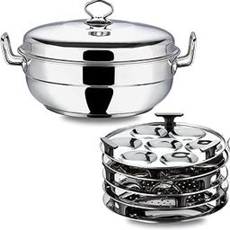 Vinod Stainless Steel Multi Kadai - 5 Plates, 26 cm | 2 Idli, 2 Dhokla and 1 Patra Plate/All in One Idli Cooker, Heavy Guage Idli maker, SAS Bottom Steamer - 2 Year Warranty-image-30