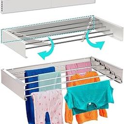 Primelife Wall Mounted Cloth Stand Stainless Steel Home, Indoor and Outdoor Use Wall Mount Cloth Stand Adjustable Cloth Drying Stand for Home - White (Wall Mount)-image-59