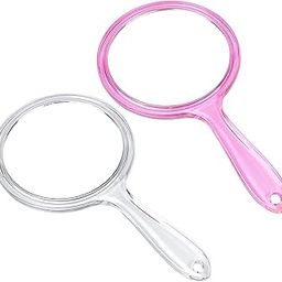 2 Pack Clear & Pink Hand Mirror Double Sided Small Cute Travel Hand Mirror Round Shape Mini Makeup Mirror 1X/ 3X Magnifying Mirror with Handle Cosmetic Mirror for Women Girls Valentine's Day-47