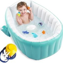 ADDCART Inflatable Baby Bath tub for Kids with Air Pump, Soft Cushion Central Seat, Foldable Shower Basin | Mini Air Swimming Pool for Kids | Baby Bath Tub for Baby-image-45
