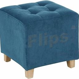 FLIPSSHOPPEE Mango Wood and Velvet Fabric Small Footstool Ottoman Padded Footrest Stool Modern Square Seating Stool for Living Room Bedroom (Colour Blue)-image-14