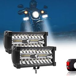 FABTEC Flood Spot Combo Beam Flashing 7 inch LED Fog Light with 5 Modes LED Bar Light LED Light with On/Off Switch Universal Light for Bikes and Cars (38 Led 7 inch) (Set of 2) (White and Yellow)-0