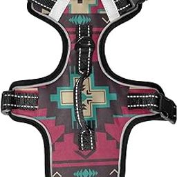 Vintage Ethnic Native Southwest American, Tribal Indian Aztec Textiles No Pull Vest Harness, Padded Reflective Adjustable Harnesses for Small to Large Dogs Cats with Leash Clips Easy Control Handle S-12
