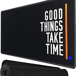 RiaTech Large Size Extended Gaming Mouse Pad Speed Type Non-Slip Rubber Base Mousepad, Keyboard Desk Mat with, Premium-Textured for Laptop/Computer Black (Good Things Take Time)-image-84