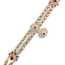 Mehtab Gold-Plated Traditional Dulhan Bridal Sheesphool Mathapatti Rajasthani Maang Tikka with detachable Borla in Kundan and Pearls with Dori for Women and Girls (Ruby Red)-image-62