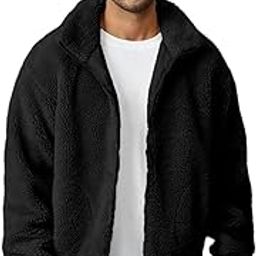 Solid Sherpa Oversized Jacket Woolen Long Sleeves Zipper Hoodie for Men's-image-19