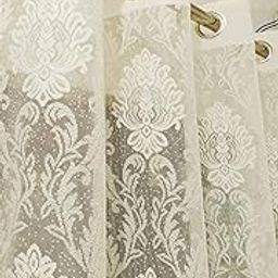 OuTVEEN Polyester Semi Sheer Decorative Floral Heavy Tissue Net Cream Color 7 Feet Door Use Pack of 1 Pecs Net Curtain-image-23