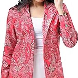 Affordable Style Women's Hot Paisley Jacket -Versatile, Comfortable, All-Season Rayon Blend, Pink, Full Sleeve, Regular Fit, Notched Collar – Perfect for Everyday Wear & Special Occasions-42