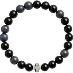 Zewar Hub Men's Glass & Stone Beaded Bracelet with Stainless Steel Cross Charm – Stretch Fit Spiritual Wristband for Casual & Formal Wear Size - (7 inches)-image-29