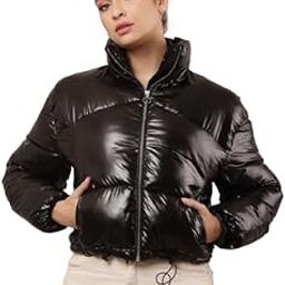 Women's Nylon Full Sleeve with High-Neck Black Puffer Jacket-image-58