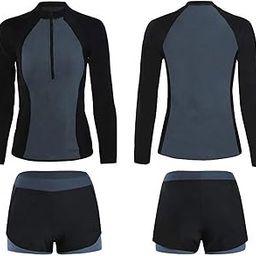 Ubervia Long Sleeve Swimsuit, Quick Dry Sun Protection Two Piece Swimsuit Set for Swimming for Surfing (Women 3802 L)-image-24