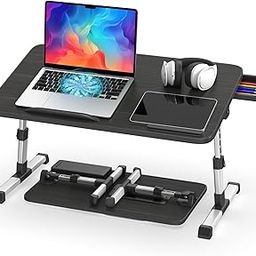 Slendor Laptop Desk Adjustable Laptop Stand Foldable Bed Table Portable Lap Desk Folding Notebook Stand Reading and Writing Holder Breakfast Tray with Drawer and Cooling Fan for Bed Couch Sofa Floor-33