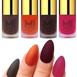 MI FASHION Velvet Matte Nail Polish Combo Sets For Women Classic Touch, Lasting Style 9.9ml Coffee, Orange, Wine, Pink (Pack Of-4)-image-60