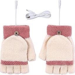 USB Heated Gloves Laptop Gloves Xmas Gift for Women for Skiing Indoor Hiking yellow and pink-24