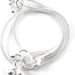 Thin Size Brass & Silver Plated Stylish Anklets Kolusu Silver Ghungroo Payal for Women (White) (10.5)-38