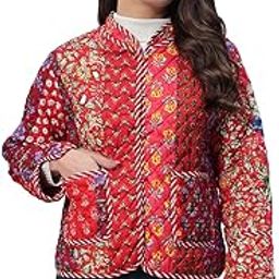Ravaiyaa - Attitude is everything Women's Red Export-Quality Indian Traditional Reversible Patchwork Quilted Cotton Jacket/Coat-image-61