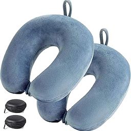 Travel 360° Memory Foam NeckPillow Grey Colour Velvet Pack of 2 + 2 Earphone Case-12