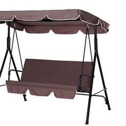 Design HUB1 Garden Patio Swing Chair 3 Seater Terrace/Floor Standing Swinging Hammock Canopy Outdoor Cushioned Bench (Brown)-image-80