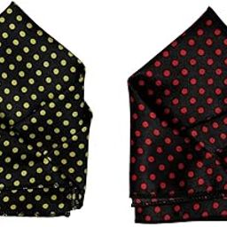 Men's Satin Pocket Square Set – Black with Yellow Polka Dots & Black with Red Polka Dots – Stylish Handkerchief for Suit, Tuxedo & Formal Wear-26