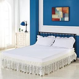 ATORSE Vintage Crochet Lace Ruffle Elastic Band Bed Skirt Beige 2_100x200cm-image-13
