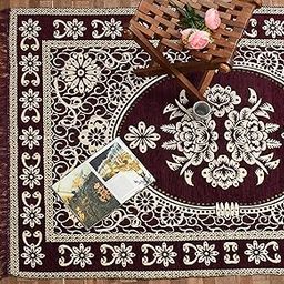 Purav Light Persian Floral Design Cotton Carpet 5x7 feet for Living Room Bedroom Home Decor Carpets Mat (Burgundy Color)-image-0