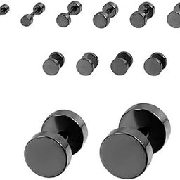 ROUND DUMBBELL - BLACK - Pure Titanium Steel Ear Hoop Earrings for Men & Boys (16mm to 2mm)-image-90