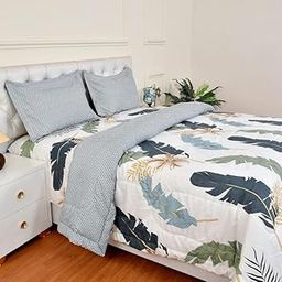 Florida Reeva Reversible AC Comforter Set King Size with 1 Bedsheet and 2 Pillow Covers | 4 Pcs Bedding Set with Bag - Off White-12