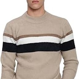 Men's Beige Colourblock Round Neck Sweater-CHN-816_Beige-image-27