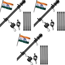 HASTHIP® 150CM Telescoping Metal Flag Pole Truck Mount Kit Stainless Steel Hitch Holder 360° Tangle-Free Rustproof Universal for Indian Independence Day 3 PCS-image-42