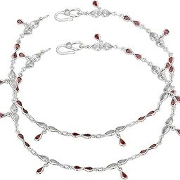92.5-925 Sterling Silver Handmade Cup Setting White Garnet Pear Shape Stone Payal (Anklets) | Gift for Women and Girls-image-6