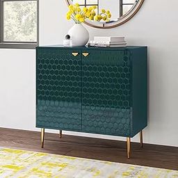 GCA1 WOODZONE Hexagon Pattern Wooden Sideboard Cabinet ? 2 Door Storage Unit with Metal Legs | Premium HDMR Wood Console Cabinet for Living Room, Kitchen & Dining | DIY Leg Assembly | Green-image-31