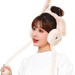 w+ Women Winter Plush Soft Winter Movable Bunny Earmuff (Cream)-picture-4