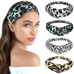 4 PACK Women's Headbands, Animal Printing Twisted Criss Cross Elastic Hair Bands, Large Headwraps Hair Bands Headwear fit All Head Sizes for Workout, Sports, Running, Yoga - Leopard Dot-image-91