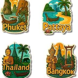 Regalo Casila Thailand Fridge Magnet Set 4 Piece Souvenir Gift for Tourists Bangkok Phuket Pattaya Fridge Magnet for Kitchen Office Travel Keepsake Home Decor-image-61