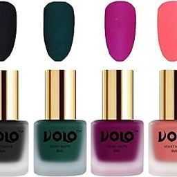 Volo Velvet Dull Matte Posh Shades Party Girl Range Nail Polish Sets(Black, Dark Green, Magenta, Dark Peach 32 ml) Pack of 4-image-55