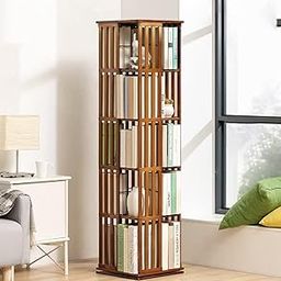 360 Rotating Bookshelf - Bamboo Storage Display Rack | Open Design Shelving for Living Room, Study Room, Office | Standing Shelves Size - 72'' x 18'' x 18'' Inch-picture-30