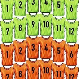 Yahenda 24 Pcs Soccer Scrimmage Practice Vests Reversible Numbered Soccer Team Pennies with Belt for Adult Kids, Green, Orange, 4.72 inch/ 12 cm-picture-2