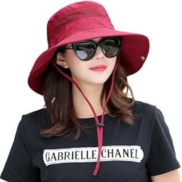 Round Crown Hat Sun Visor Hats for Women UV Protection Wide Brim Summer Cap for Girls Hat UV Protection Breathable Casual Beach Hat, Safari Hat Sun Protection Cap for Women Girl Men-image-89