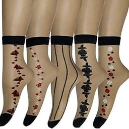 Transparent socks With Side Flower design with Ankle Lenth For Women Girls and Ladies socks pack of 6-image-70