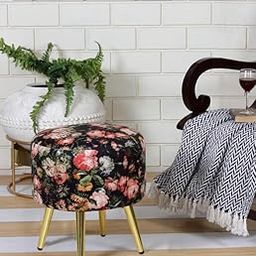 ShadowKart Ottomans Stool for Living Room | Pouffe for Sitting Printed Ottoman | Foot Rest Wooden Ottoman Foot Puffy Stool | Make up Dressing Side Table & Decoration, 17 Inch Height, Black Rose-image-13
