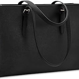 Laptop Bag for Women – Waterproof Lightweight Leather 15.6 Inch Computer Tote, Business Office Briefcase, Large Capacity Shoulder Handbag, Professional Work Bag (Black)-image-45