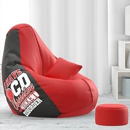 Biggie Bean Bag with Beans Filled 5XL Bean Bag with Free Cushion and Footrest - Official : ChicCreations Combo (Matching Color : Printed, Cricket Disorder - Red Black)-7