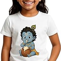Girl's Cotton Graphic Printed Half Sleeve T-Shirt - Cute Baby Krishna-image-54