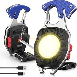BONZELLA Keychain LED Rechargeable Flashlights 7 Light Modes with Lighter,Screwdriver, Whistles,Bottle Opener,Magnet Base 800 Lumens, Portable USB Emergency COB Light for Outdoor Camping Walking-3