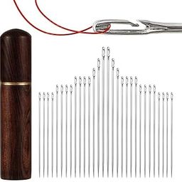 MeeTo Needles Theading Quilting 30 Pcs Needle Self with Wooden Storage Case Long Quilting Needle of Various Size Self Quilting Sewing Embroidery Needle Pack of 1-image-7