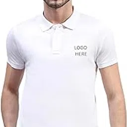 custom Personalized Polo Neck T-Shirt with Photo, Text, Company Name, Logo. Customized Cotton Half Sleeve Tshirt for Men and Women, Print Your Photo/Image/Text on Tshirt White-picture-3