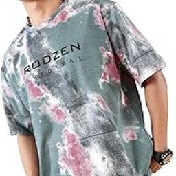 Oversized Half Sleeves Cotton Round Neck Tie-Dye Printed T-Shirt for Men-image-43