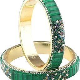 Golden Brass Metal Bangles Kada For Women & Girls with Zircon Diamond & Crystal Beads | Stylish Girl's Bangles Bracelet | Bridal Chuda Kada For Wedding, Party- Set of 2 Bangle-2