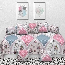 100% Pure Cotton Designer Diwan Cover Set, 1 (60 X 90 in) Bedsheet,5 (16x16 in) Cushion Covers and 2 Bolster Covers (8 PCS Set)-image-14